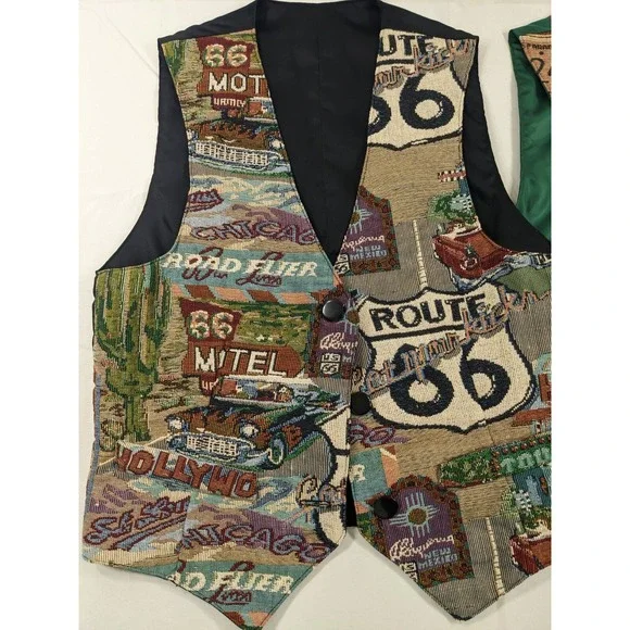 Vintage Handmade Womens Waistcoat Vest Size Small Route‎ 66 Automotive 2 Vest - Picture 3 of 6
